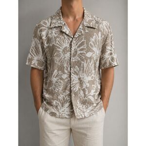 Valor Collective Floral Camp Collar Shirt XL Beige White Short Sleeve Button-Up
